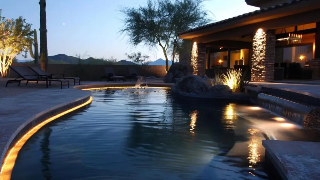 Custom Swimming Pools with Stunning Water & Night Effects, water features