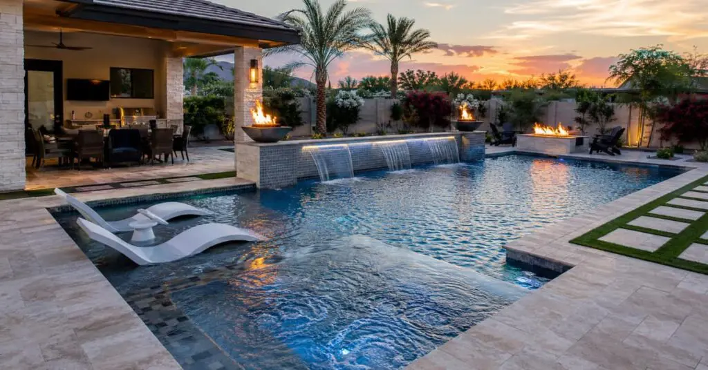Custom Swimming Pool Design and Outdoor Living Backyard by Chandler Pool Builder in Chandler AZ for those searching custom pool builder near me