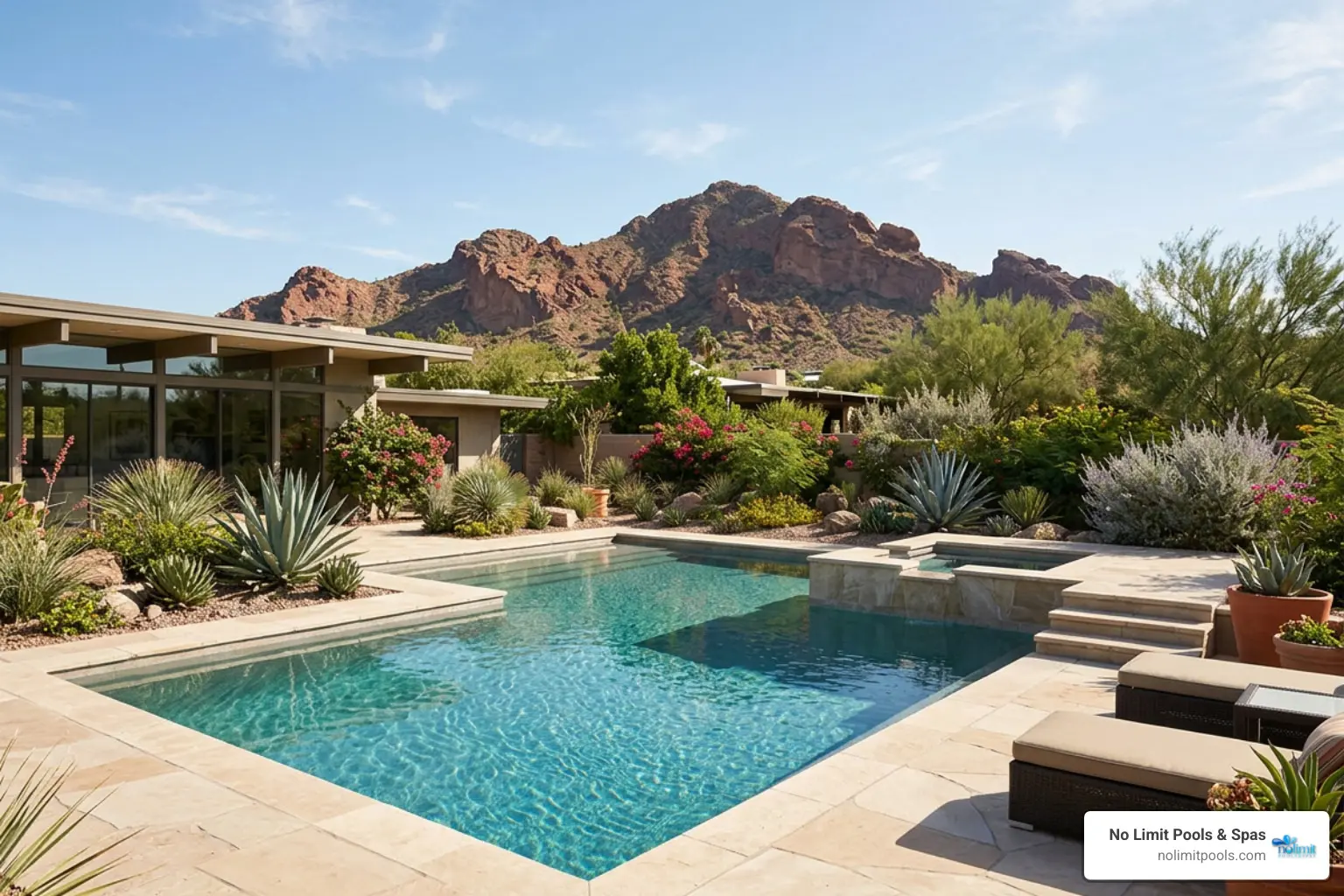 Original custom gunite pool design in a modern Arizona backyard