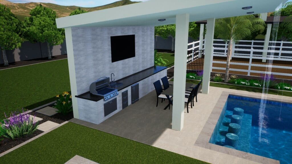 Pool, Spa with Outdoor Kitchen Ideas